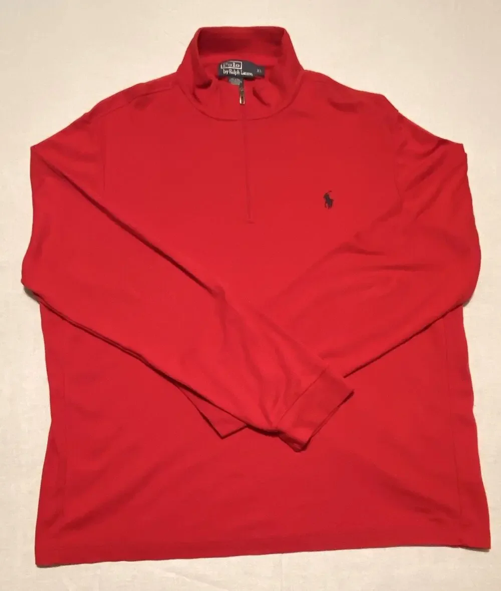 Polo Ralph Lauren Men’s Red 1/4 Zip Pullover XL Pima Cotton Long Sleeve Pony